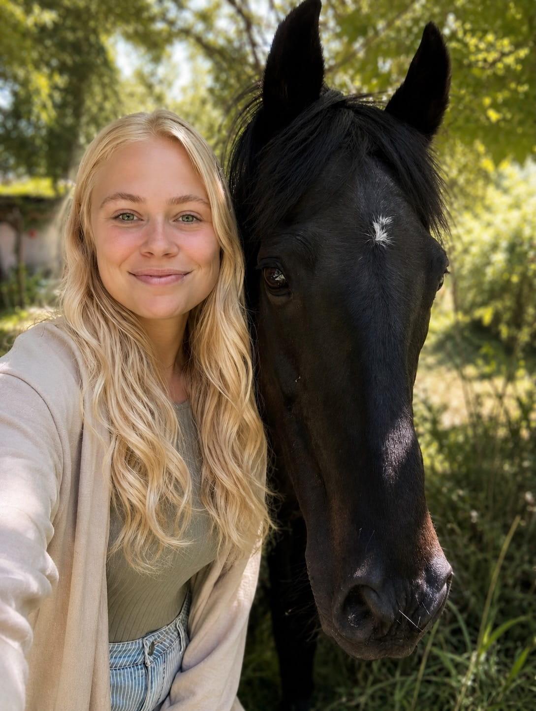 Emerald Weninger outdoors with her horse